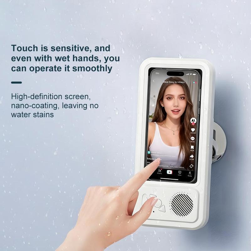 Bathroom shower waterproof phone holder Bluetooth speaker 360°Rotation touch screen mobile phone box watch movie listening music