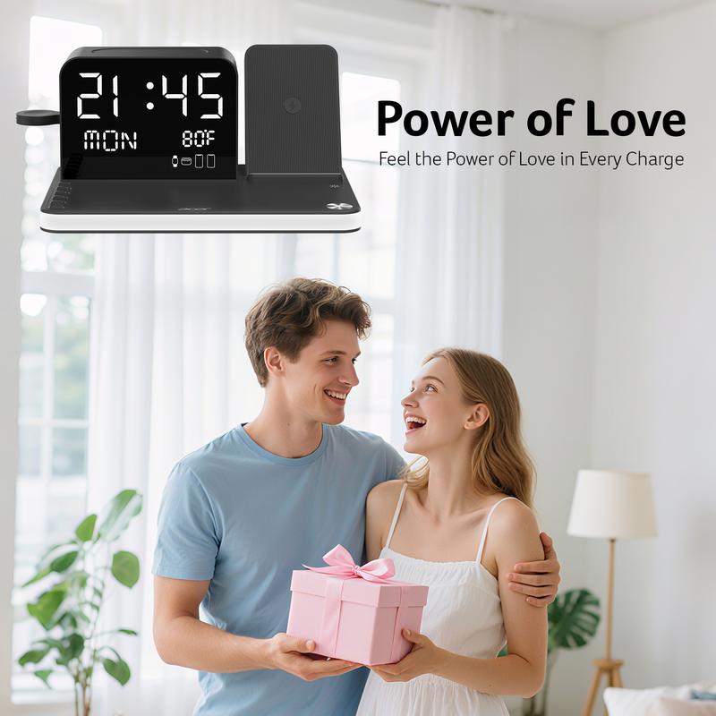 Acer 7 in 1 Wireless Charging Station with Fast Wireless Charger, LED Night Light, Bluetooth Time Sync Clock & Temperature Display, USB-A & USB-C, Magnetic MagSafe – for iPhone, Android Phone, Apple Watch & AirPods, Gift