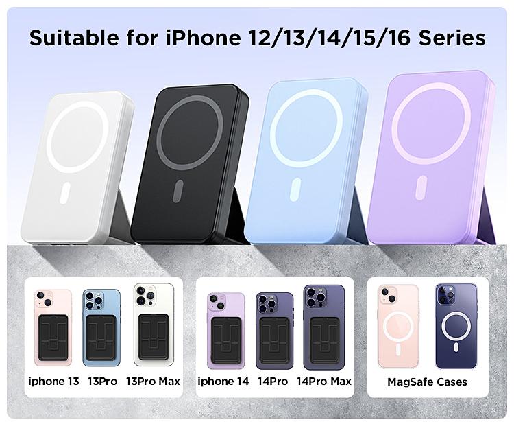 Magnetic Power Bank 10000mAh Wireless Portable Charger with USB-C Cable LED Display Foldable Battery Pack for iPhone 16/15/14/13/12/Pro/Pro Max Series Charging Compact Silicone Black