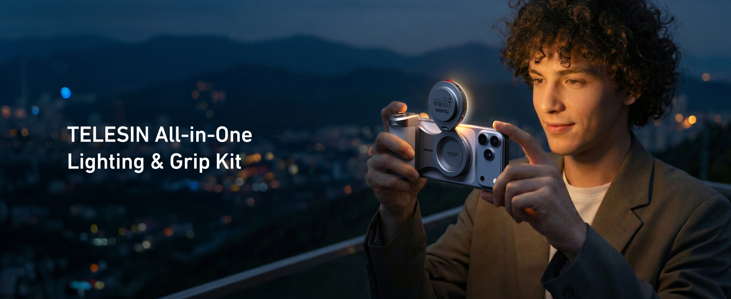 magnetic phone camera grip with selfie light