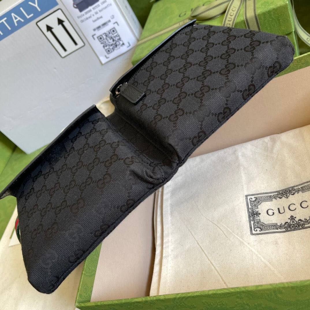 gg Supreme Canvas Two Pocket Waist Belt Bag Black gg Supreme Canvas For Men  3in/7.5cm gg