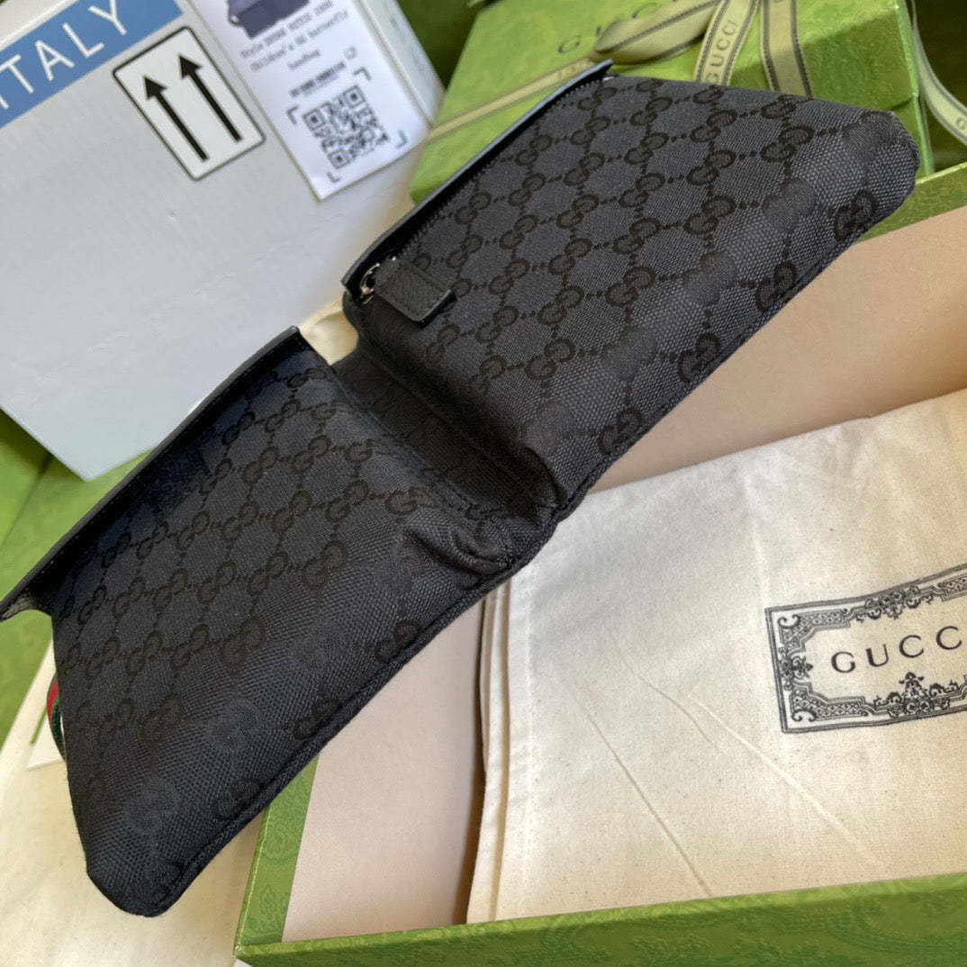 gg Supreme Canvas Two Pocket Waist Belt Bag Black gg Supreme Canvas For Men  3in/7.5cm gg