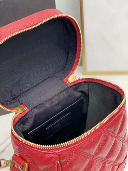 YSSL 80’s Vanity Bag In Carré-Quilted Grain De Poudre Red For Women 6.4in/16.5cm YSL 649779DME276805
