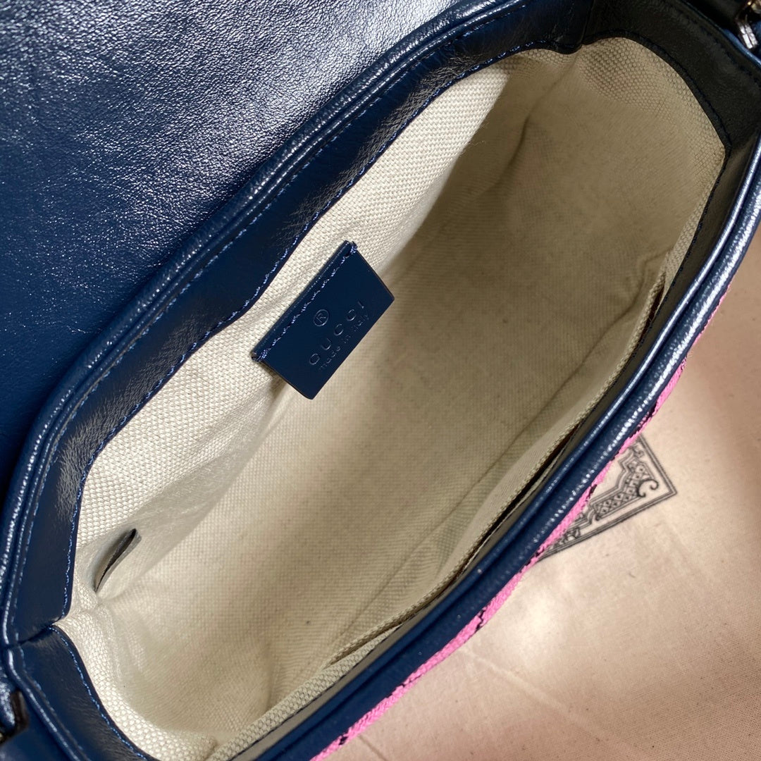 gg Marmont Mini Top Handle Bag In Pink And Blue gg Canvas For Women 8.3in/21cm gg