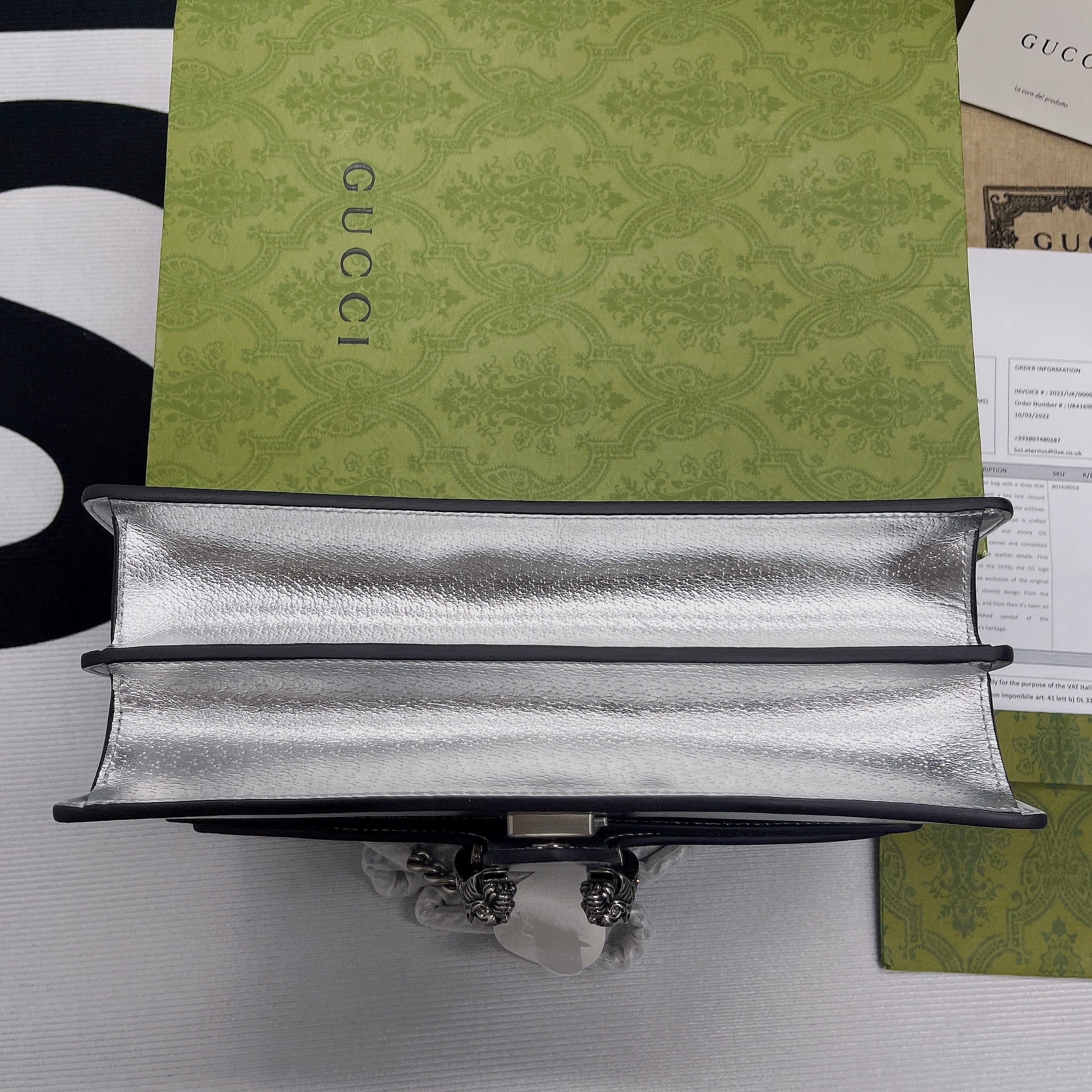 gg Dionysus Small Shoulder Bag Silver For Women, Women’s Bags 10in/26cm gg 499623 1TRBN 8173