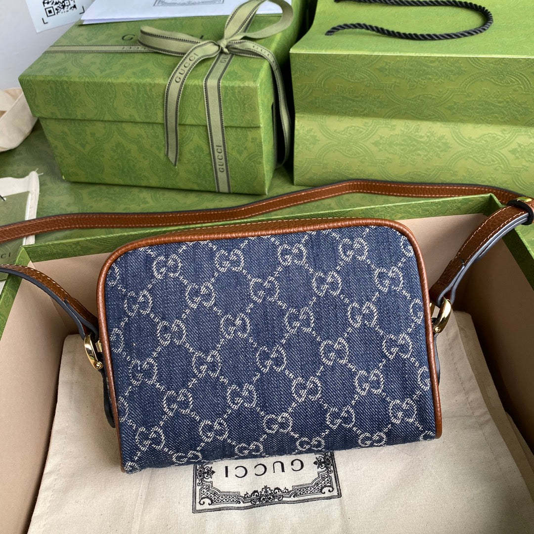 gg Ophidia gg Mini Bag Dark Blue And Ivory Eco Washed Organic gg Jacquard Denim For Women 6.9in/17.5cm gg 517350 2KQgg 8375