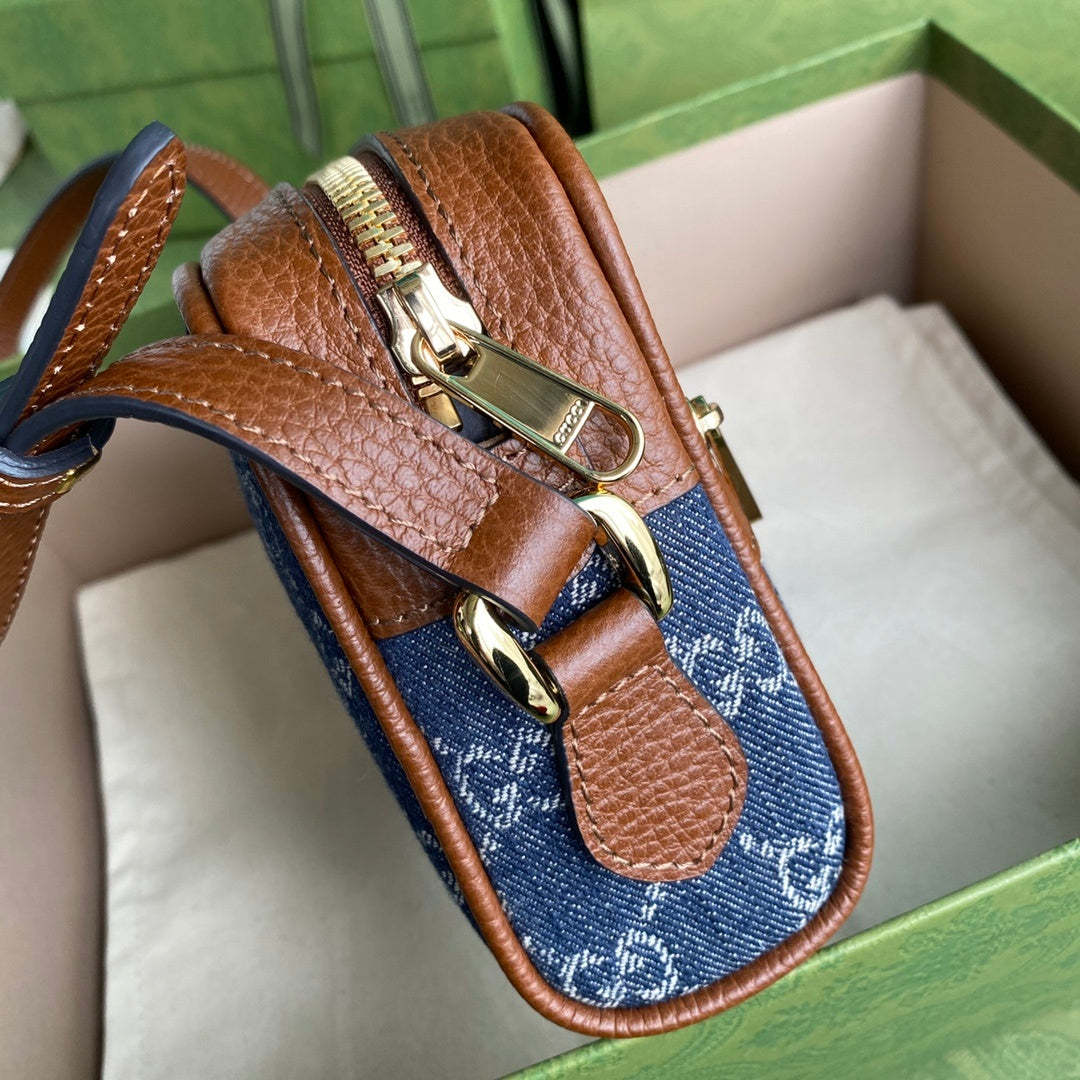 gg Ophidia gg Mini Bag Dark Blue And Ivory Eco Washed Organic gg Jacquard Denim For Women 6.9in/17.5cm gg 517350 2KQgg 8375