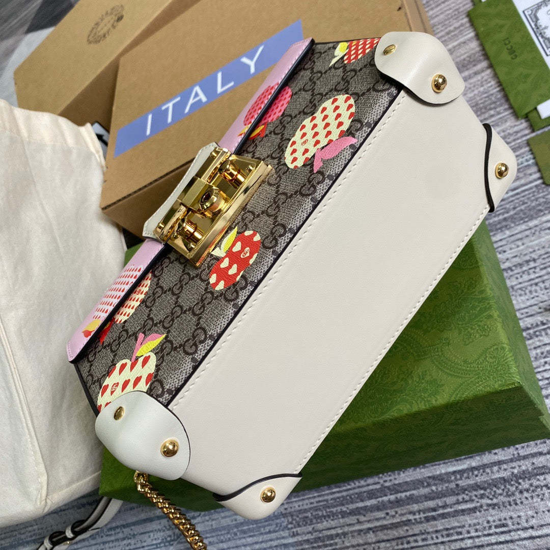 gg Padlock gg Small amboo Strawberry Shoulder Bag Beige For Women, Women’s Bags 9.5in/24cm gg