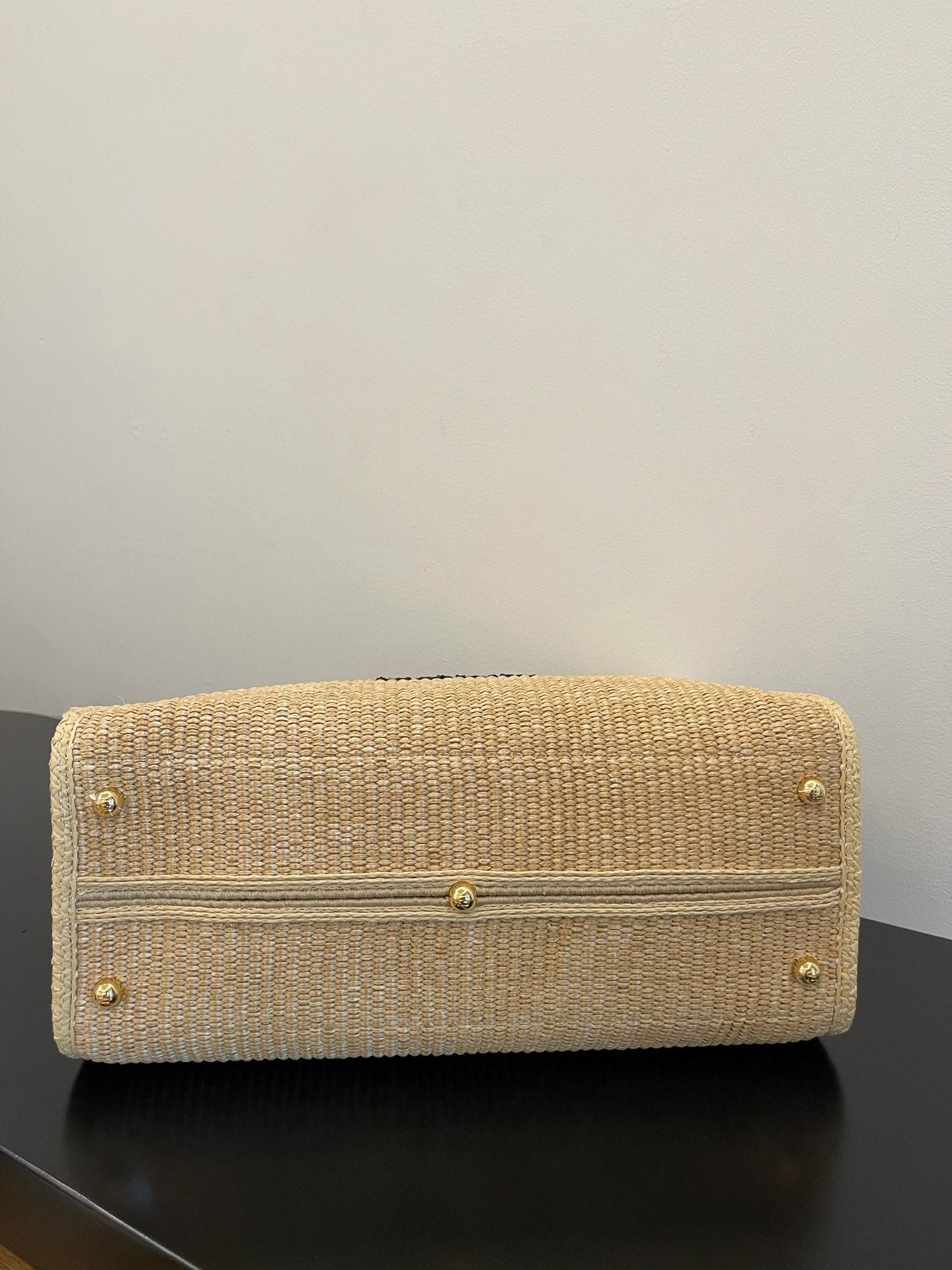 FI Sunshine Medium Beige and Black straw shopper Bag For Woman 31cm/12in 8BH386AKRPF1CBX