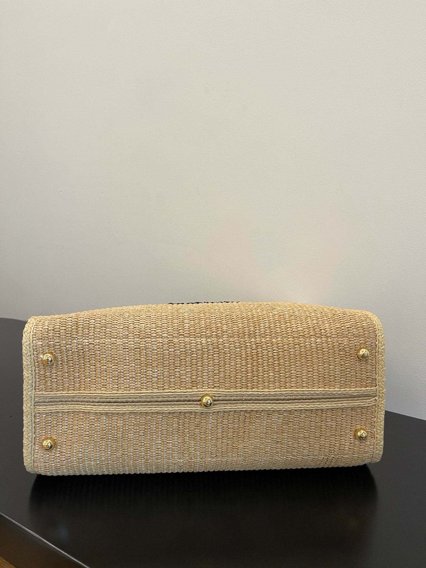 FI Sunshine Medium Beige and Black straw shopper Bag For Woman 31cm/12in 8BH386AKRPF1CBX