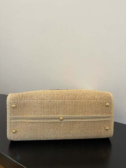 FI Sunshine Medium Beige and Black straw shopper Bag For Woman 31cm/12in 8BH386AKRPF1CBX