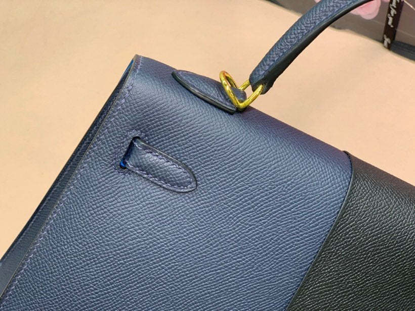 HM Kelly 28 Sellier Epsom Bag Black/Navy Blue For Women, Women���s Handbags, Shoulder Bags 11in/28cm
