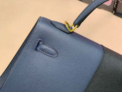 HM Kelly 28 Sellier Epsom Bag Black/Navy Blue For Women, Women���s Handbags, Shoulder Bags 11in/28cm