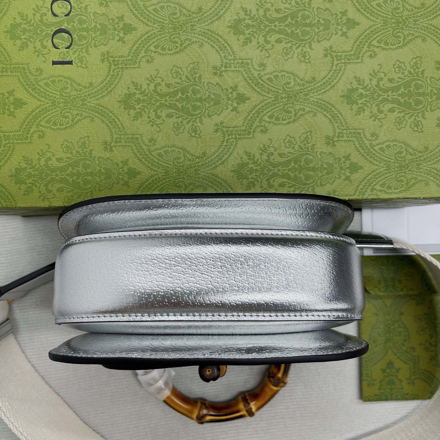 gg Bamboo 1947 Mini Top Handle Bag Silver For Women, Women’s Bags 6.7in/17cm gg