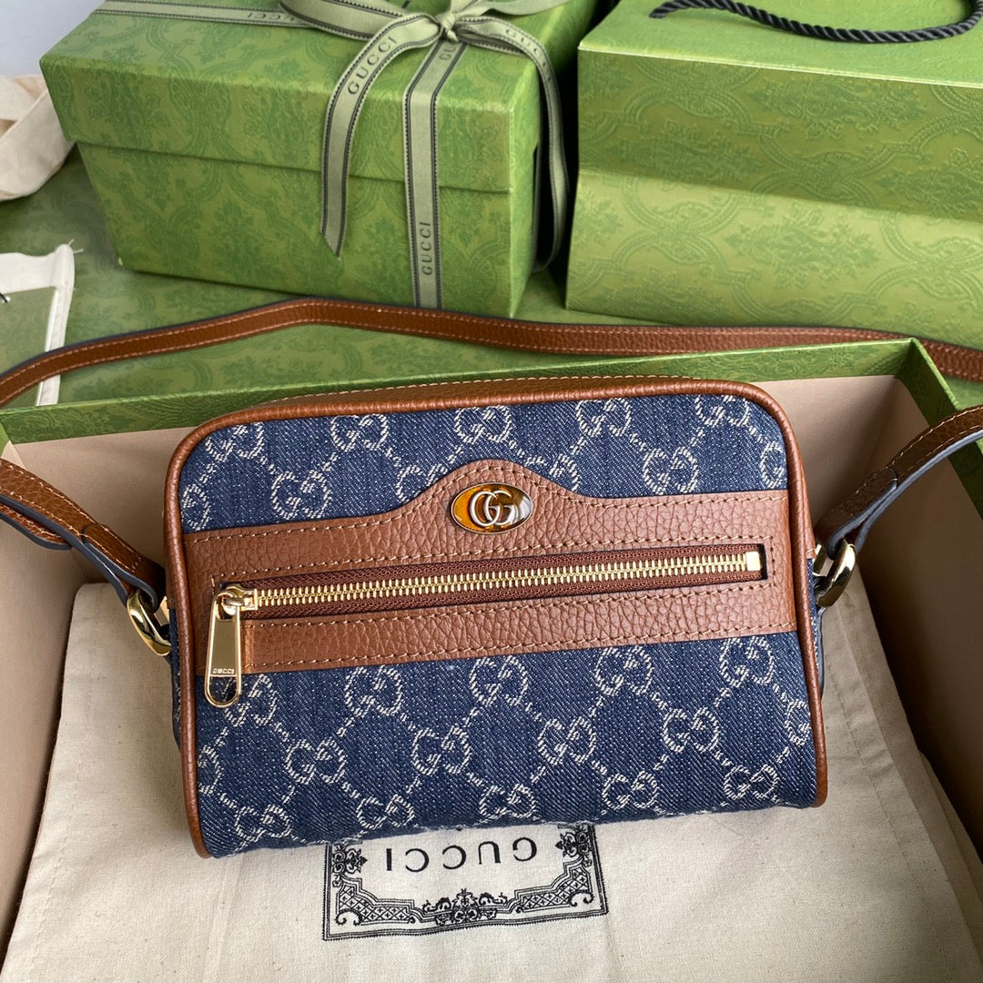 gg Ophidia gg Mini Bag Dark Blue And Ivory Eco Washed Organic gg Jacquard Denim For Women 6.9in/17.5cm gg 517350 2KQgg 8375