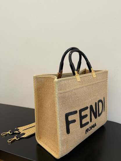 FI Sunshine Medium Beige and Black straw shopper Bag For Woman 31cm/12in 8BH386AKRPF1CBX