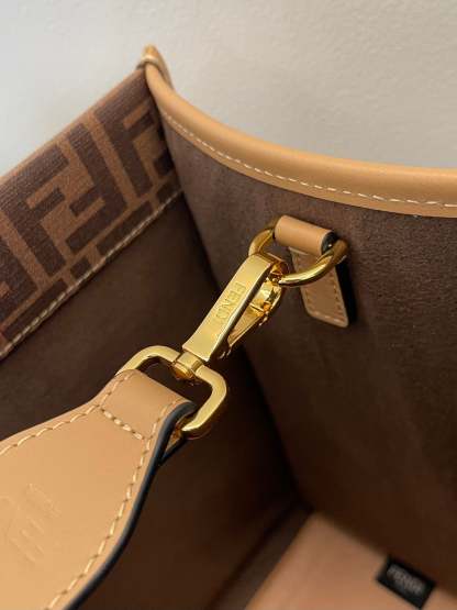 FI Sunshine Medium Brown FF jacquard fabric shopper Bag For Woman 31cm/12in