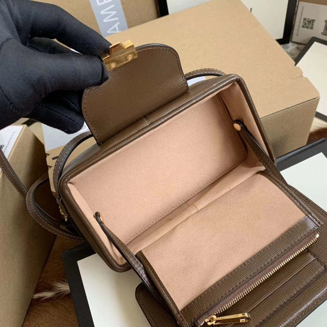 gg Mini Bag With Clasp Closure Beige/Ebony gg Supreme Canvas For Women 7.1in/18cm gg 614368 92TCG 8563