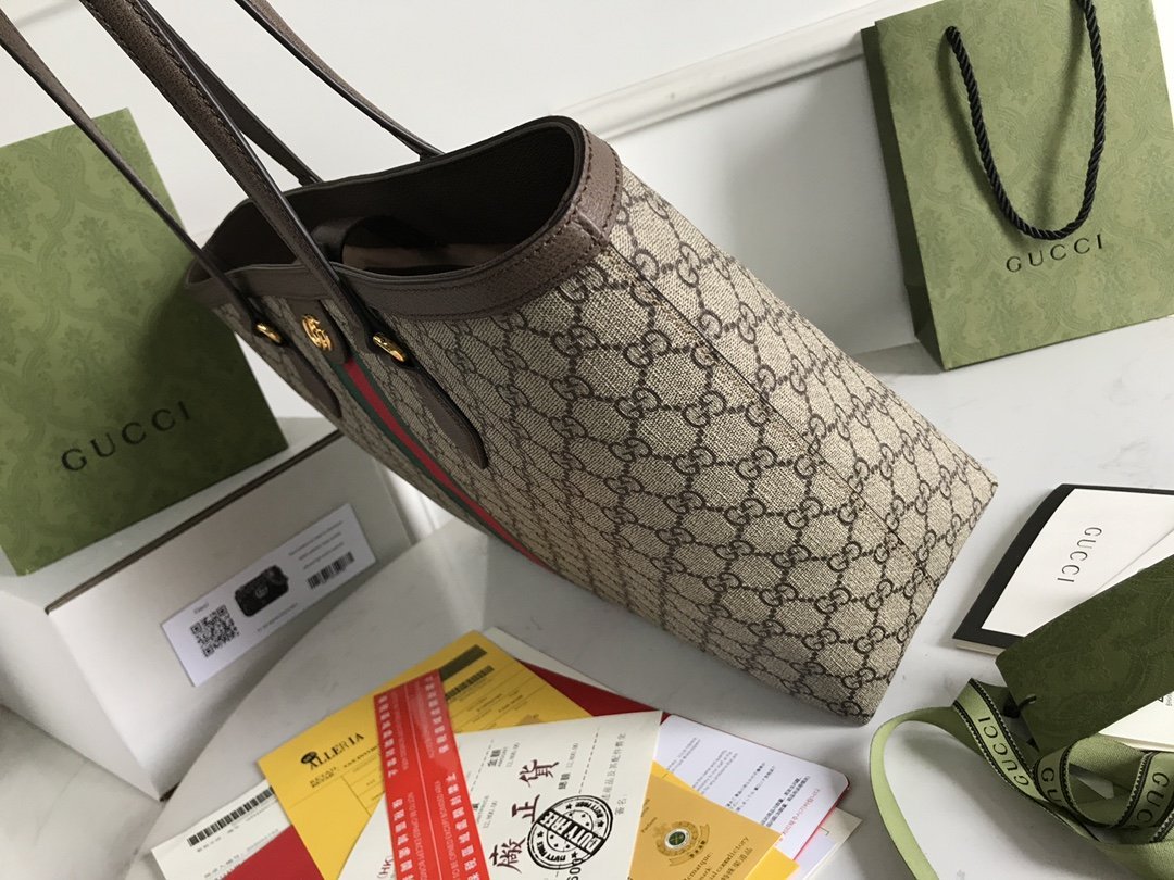 gg Ophidia gg Medium Tote Bag Beige/Ebony gg Supreme Canvas And Brown For Women 15in/38cm 631685 96IWB 8745