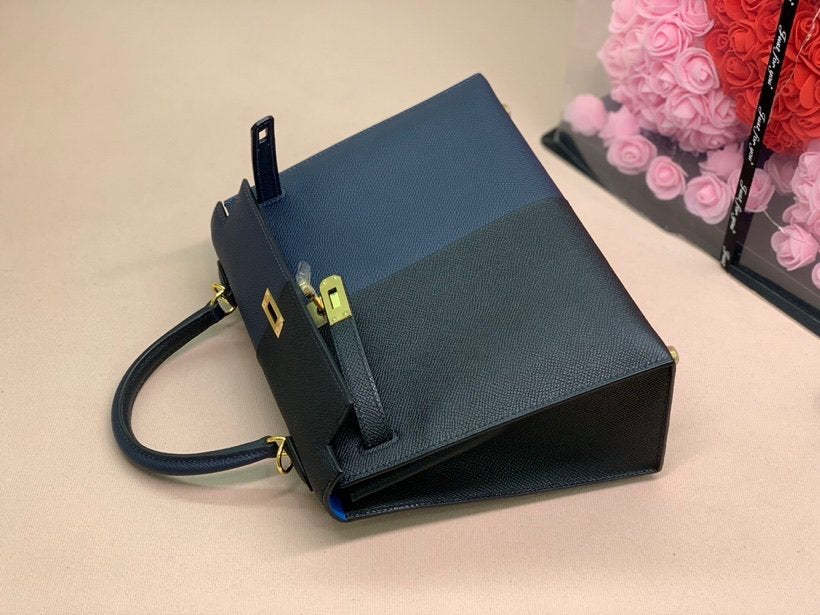 HM Kelly 28 Sellier Epsom Bag Black/Navy Blue For Women, Women���s Handbags, Shoulder Bags 11in/28cm