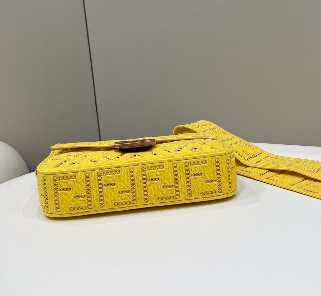 FI Baguette Yellow with Embroidery Medium Bag For Woman 28cm/11in