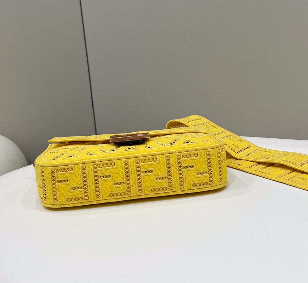 FI Baguette Yellow with Embroidery Medium Bag For Woman 28cm/11in
