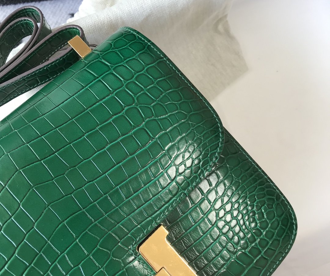 HM Constance 23 Pattern Crocodile Green For Women, Handbags, Shoulder Bag 9in/23cm