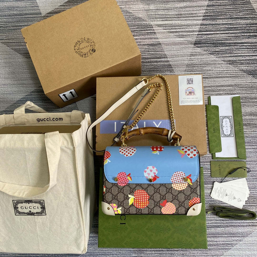 gg Padlock gg Small amboo Strawberry Shoulder Bag Beige For Women, Women’s Bags 9.5in/24cm gg