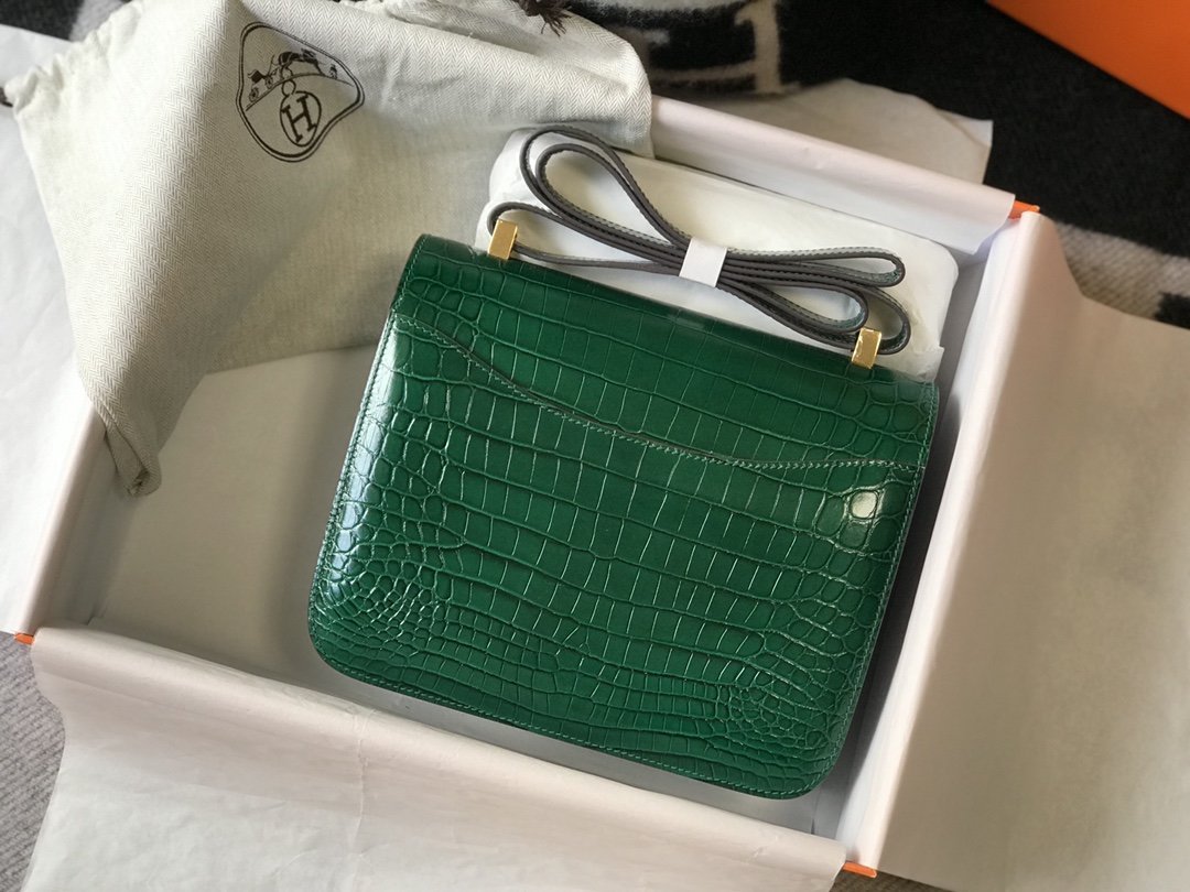 HM Constance 23 Pattern Crocodile Green For Women, Handbags, Shoulder Bag 9in/23cm