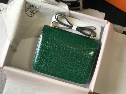 HM Constance 23 Pattern Crocodile Green For Women, Handbags, Shoulder Bag 9in/23cm