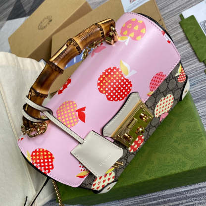 gg Padlock gg Small amboo Strawberry Shoulder Bag Beige For Women, Women’s Bags 9.5in/24cm gg