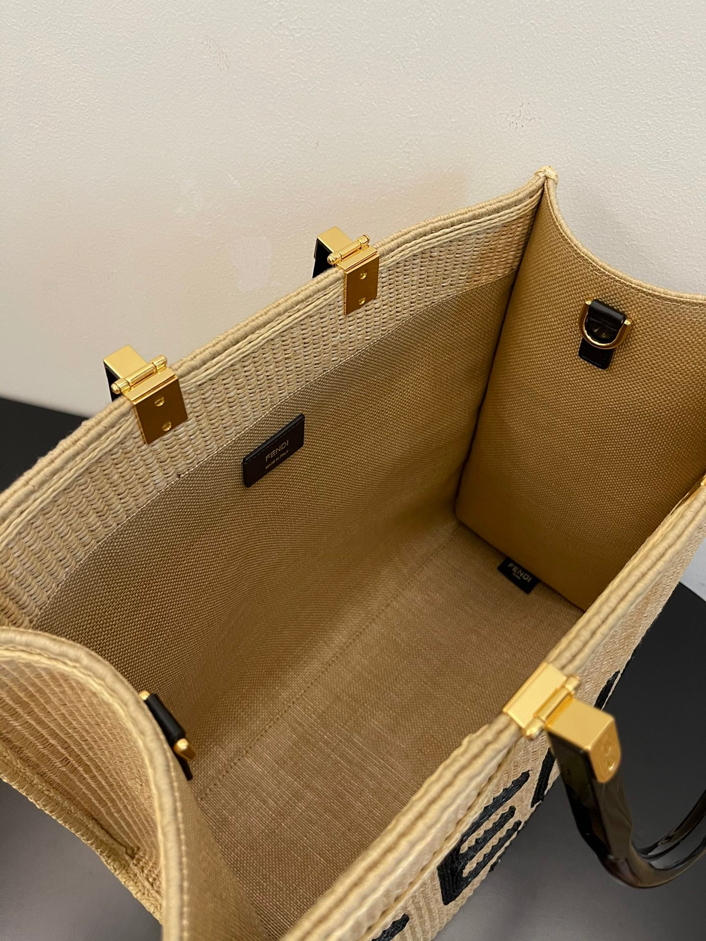 FI Sunshine Medium Beige and Black straw shopper Bag For Woman 31cm/12in 8BH386AKRPF1CBX