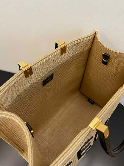 FI Sunshine Medium Beige and Black straw shopper Bag For Woman 31cm/12in 8BH386AKRPF1CBX