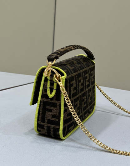 FI Baguette Small Brown Fabric Yellow Border Bag For Woman 18cm/7in