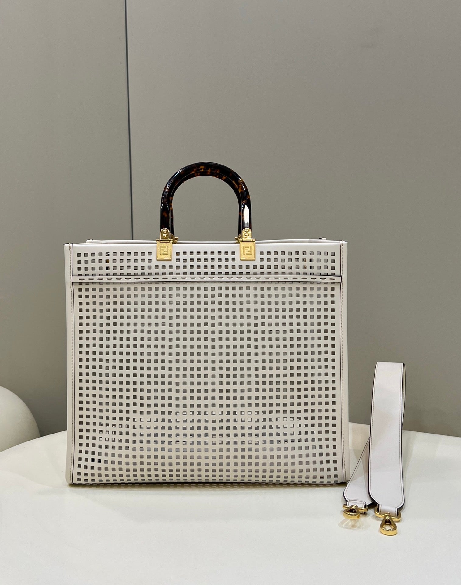 FI FI Sunshine Medium Two-toned perforated Bag For Woman 37cm/14.5in