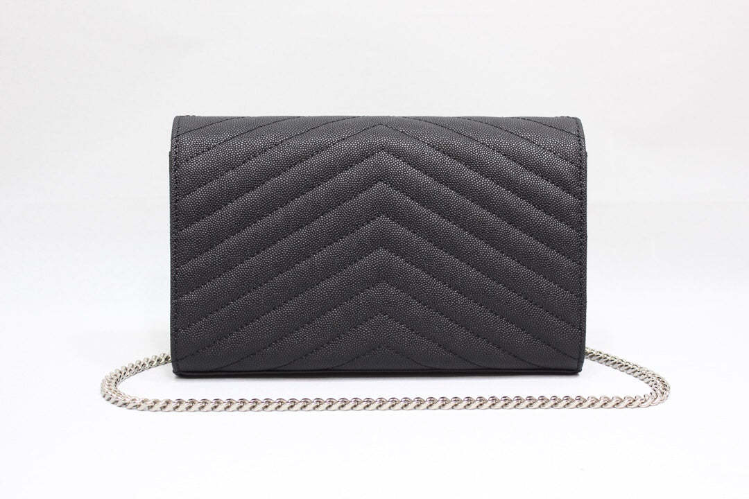 YSSL Cassandre Matelassé Chain Wallet In Grain De Poudre Embossed Black For Women 8.8in/23cm YSL 377828BOW021000