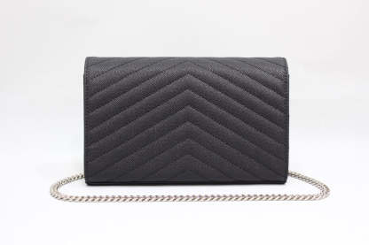 YSSL Cassandre Matelassé Chain Wallet In Grain De Poudre Embossed Black For Women 8.8in/23cm YSL 377828BOW021000