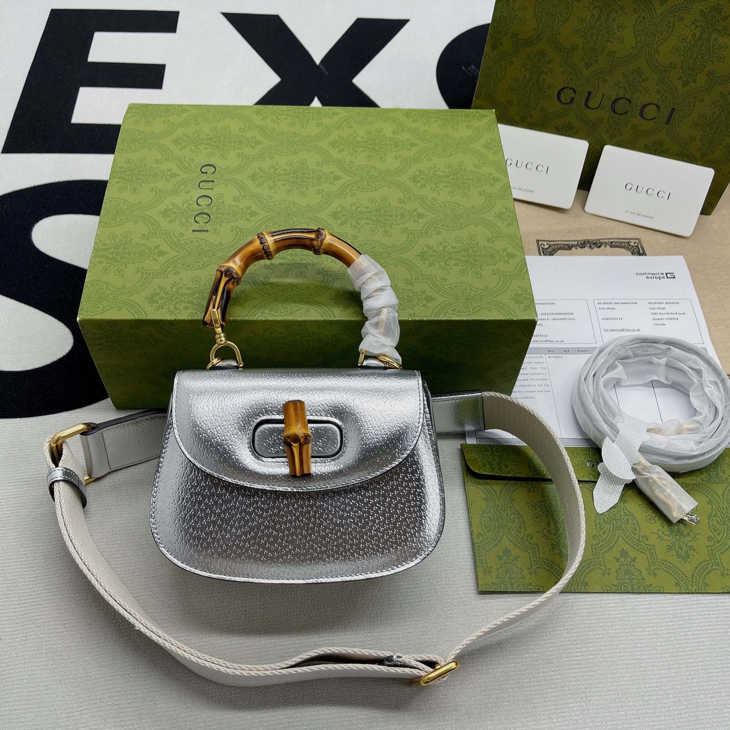 gg Bamboo 1947 Mini Top Handle Bag Silver For Women, Women’s Bags 6.7in/17cm gg