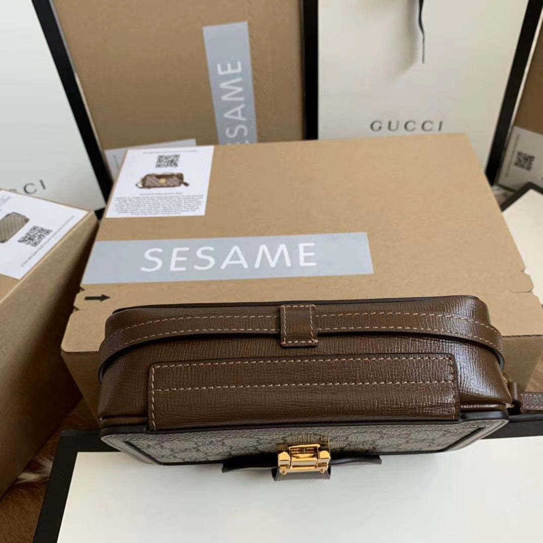 gg Mini Bag With Clasp Closure Beige/Ebony gg Supreme Canvas For Women 7.1in/18cm gg 614368 92TCG 8563