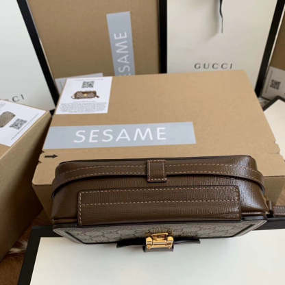 gg Mini Bag With Clasp Closure Beige/Ebony gg Supreme Canvas For Women 7.1in/18cm gg 614368 92TCG 8563