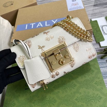 gg Padlock Small gg Strawberry Shoulder Bag White For Women, Women’s Bags 7.9in/20cm gg