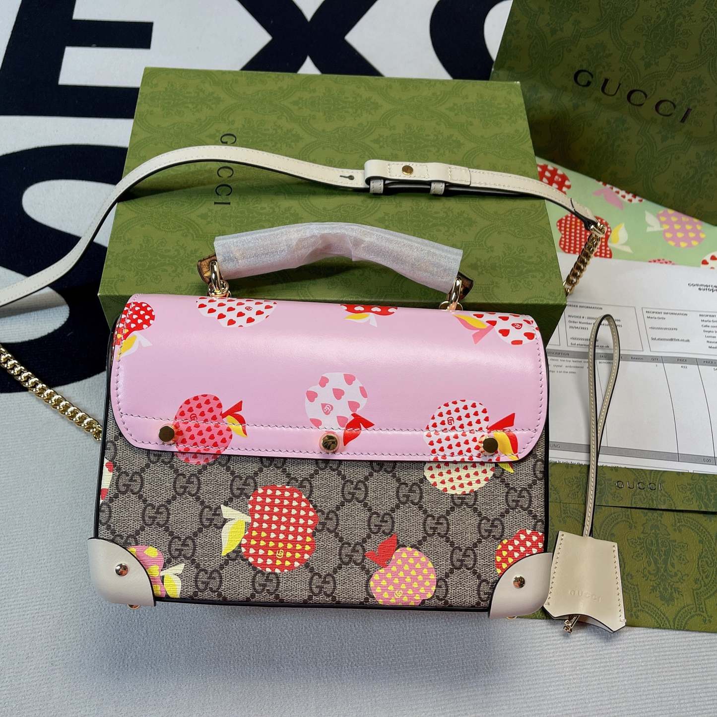 gg Padlock gg Small amboo Strawberry Shoulder Bag Beige For Women, Women’s Bags 9.5in/24cm gg