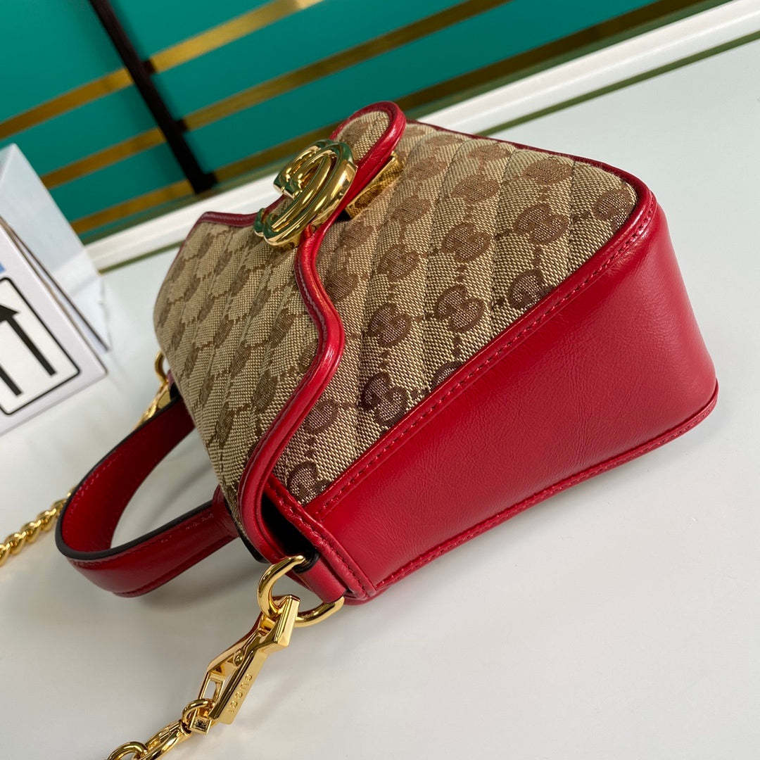 gg Ladies gg Canvas Marmont Mini Top Handle Bag Beige And Red gg Canvas For Women 8.3in/21cm gg 583571 HVKEG 8561