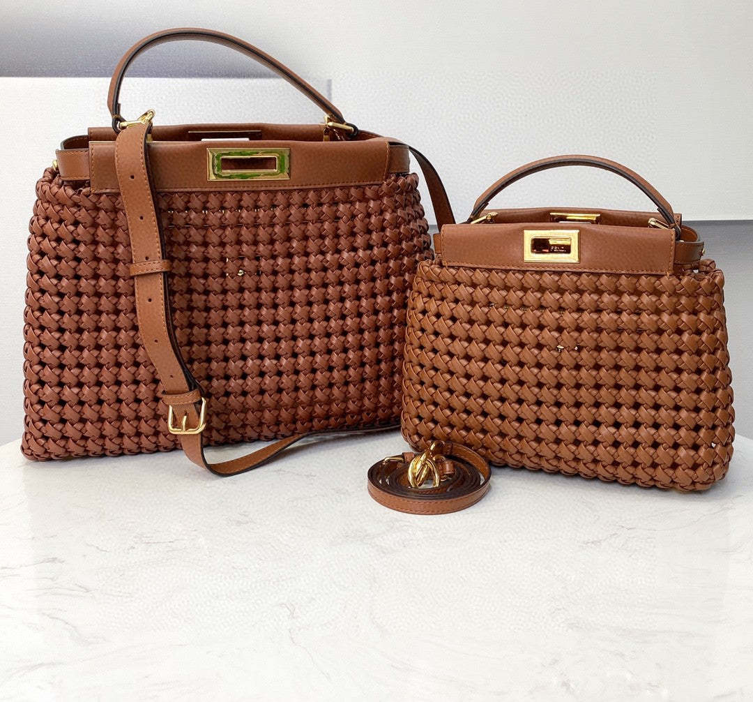 FI Peekaboo Mini Brown Braided Bag For Woman 18cm/7in
