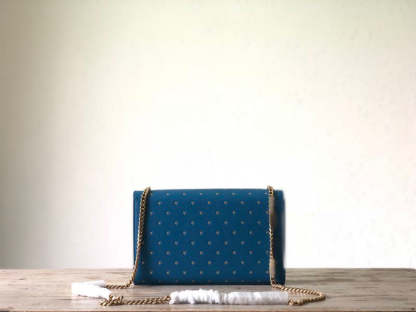 YSSL Kate Medium Chain Bag With Star Pattern Blue For Women 9.4in/24cm YSL