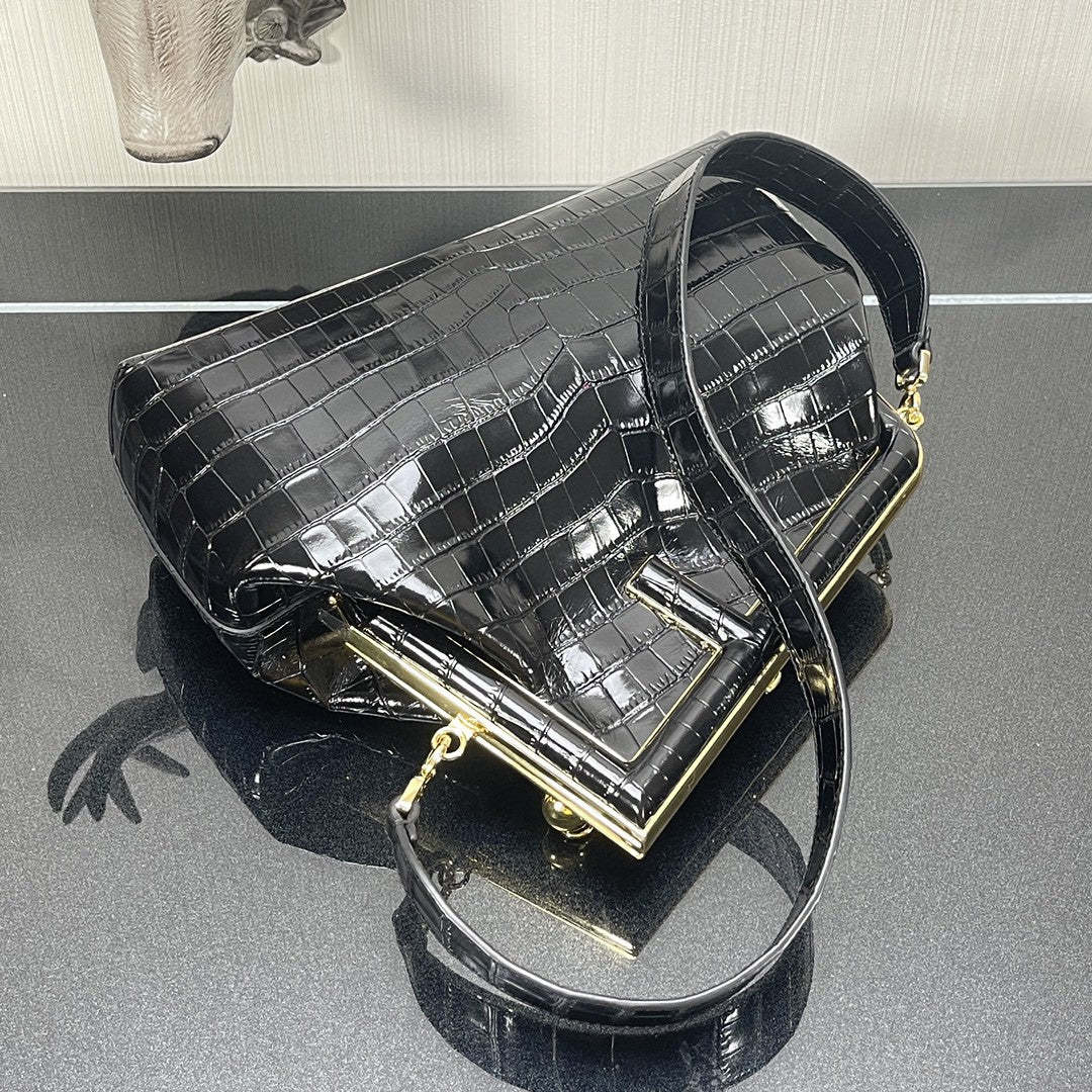 FI First Medium Black Crocodile Bag For Woman 32.5cm/13in