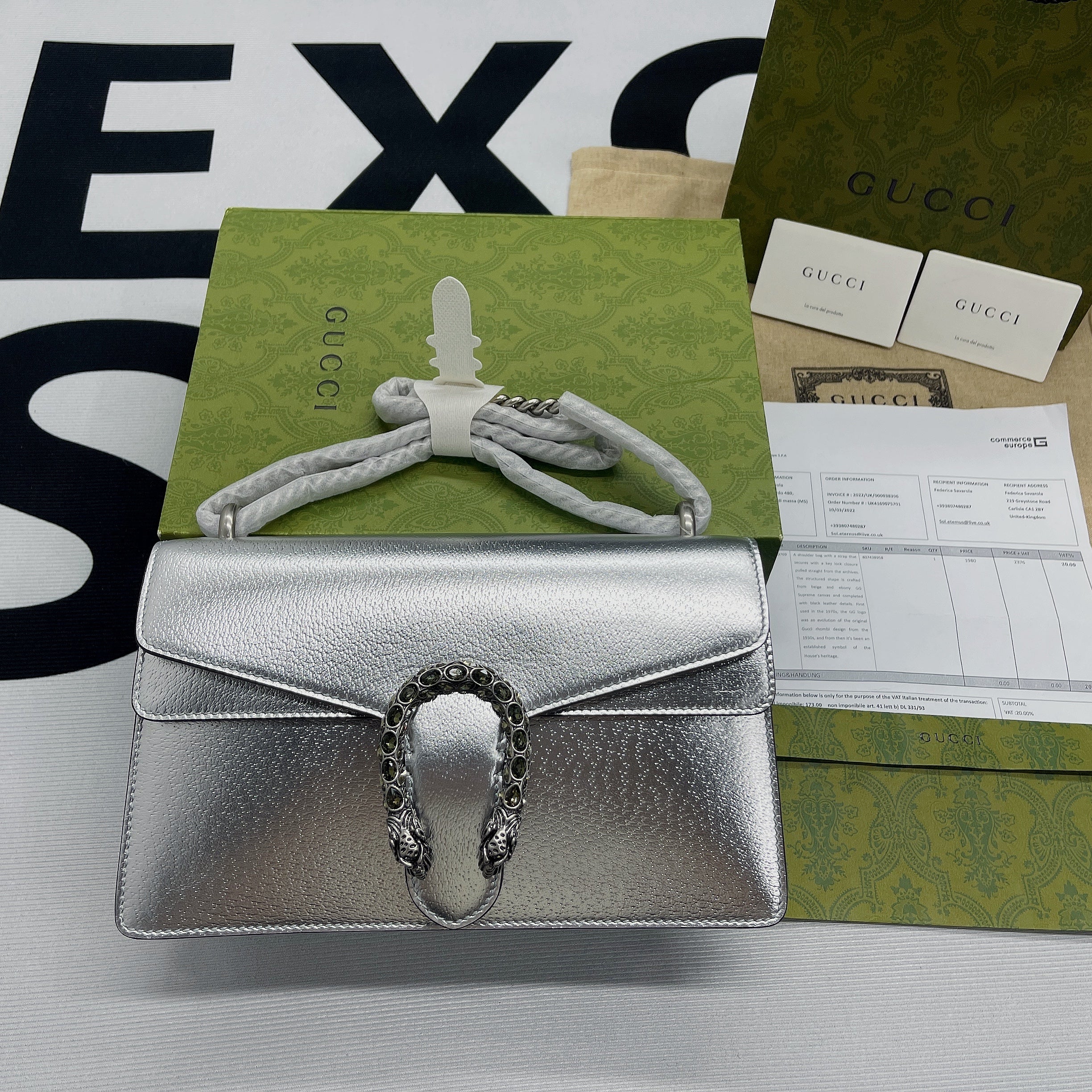 gg Dionysus Small Shoulder Bag Silver For Women, Women’s Bags 10in/26cm gg 499623 1TRBN 8173