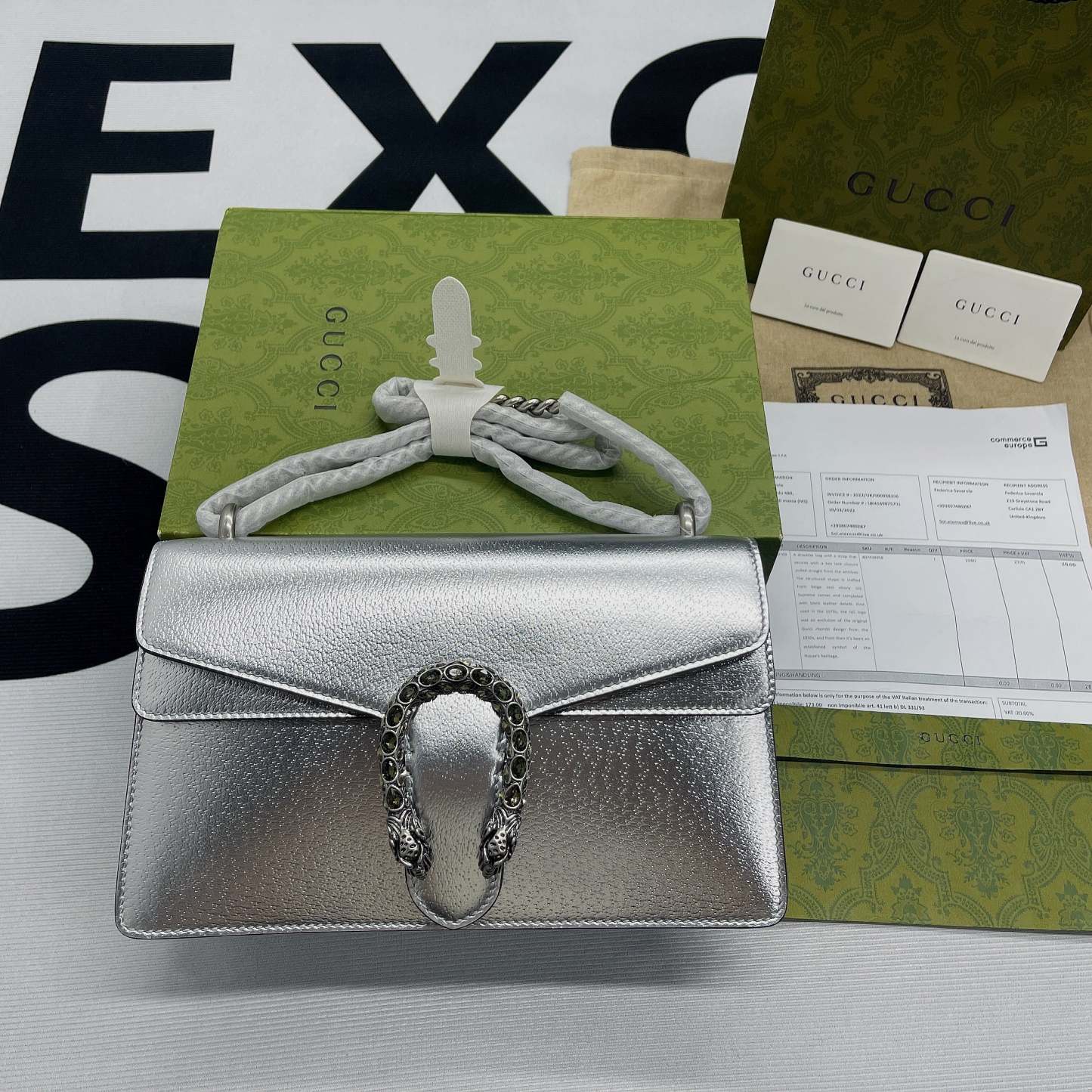 gg Dionysus Small Shoulder Bag Silver For Women, Women’s Bags 10in/26cm gg 499623 1TRBN 8173