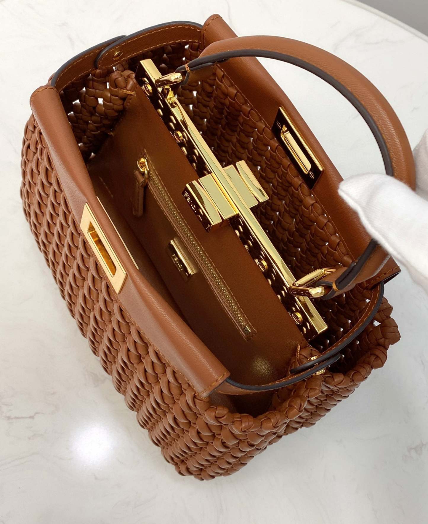 FI Peekaboo Mini Brown Braided Bag For Woman 18cm/7in