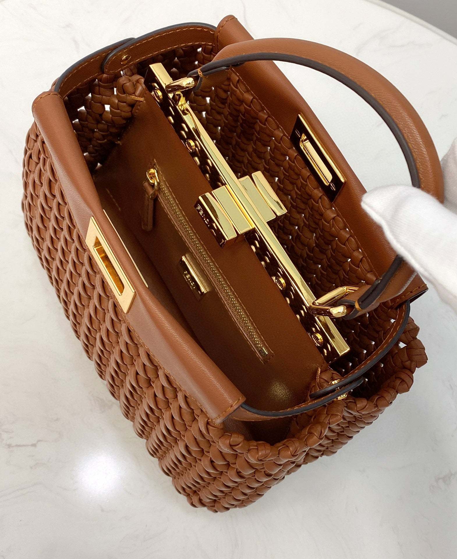 FI Peekaboo Mini Brown Braided Bag For Woman 18cm/7in